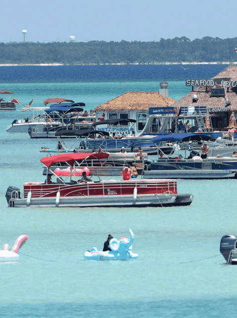 Destin: Crab Island Catamaran Tour with Dolphin Watching - Water toys, floats, fish, and small sea life