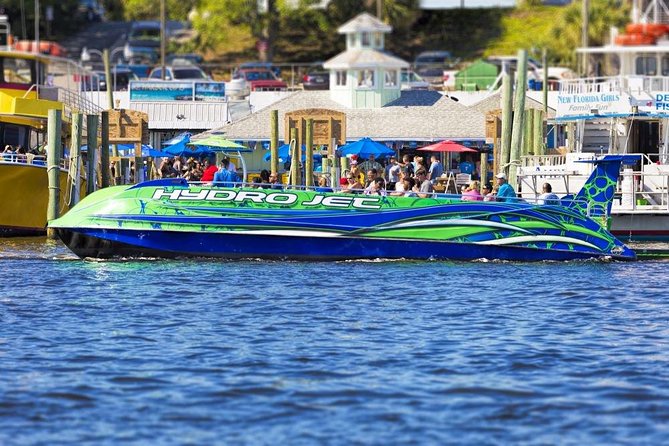 Dolphin & Sunset Cruises in Destin FL aboard the Hydrojet - A fast ride with music and spray