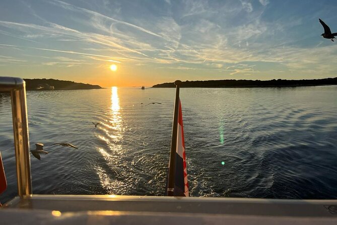 Fantastic DOLPHIN & SUNSET TOUR with dinner ( Pula-NP BRIJUNI ) - Sunset, Pula’s harbor, and the Lighting Giants