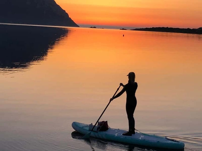 Golfo Aranci tour SUP Paddleboard Dolphin watching, aperitif - Crossing toward Figarolo Island