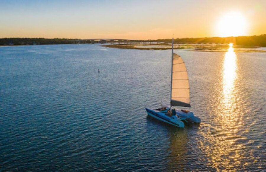 Hilton Head: Private Dolphin Day or Sunset Catamaran Sail - Sunset from the water